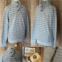 BNWT FAT FACE Grey Striped 100% COTTON Button Neck Sweatshirt S 40 - S Regular