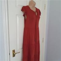 Fat Face Boho Maxi Dress Tiered Size 10 Burnt Orange Rust Jersey Stretch BNWT - 10 Regular