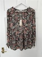 Fat Face Dylan Longline Top Size 8 Long Sleeves Viscose Black & Salmon BNWT - 8 Regular