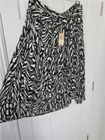 Fat Face Sacha Skirt Size 22 Paintstroke Black Elasticated Midaxi Front Split - 22 Plus