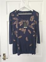 Fat Face Saffia Feather Foil Top Size 10 Navy & Gold Lightweight New With Tags - 10 Regular