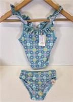 Fatface Floral Tankini Set Girls Age 6-7 Years Sage Green Ruffled Swimwear