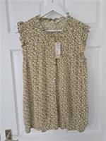 Fat Face Patsy Top Size 10 Sleeveless Yellow Ditsy Floral Part Button Ruffle New - 10 Regular