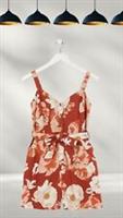 Ex Fat Face Womens Patsy Linear Blooms Playsuit in Orange (A Bit Defect) - 10 Regular