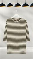 Ex Fat Face Women's Leena Stripe 3/4 Sleeves Longline Top In Khaki A Bit Defect - 12 Regular