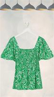 Ex Fat face Womens Short Sleeve Lucia Tropical Leaf Top in Bright Green - 20 Regular