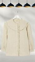 Ex Fat Face Womens Sleeve Felicity Check Blouse in Ivory (A Bit Defect) - 14 Regular