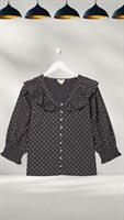 Ex Fat Face Womens Faye Frill Mini Geo Blouse in Black (A Bit Defect) - 6 Regular