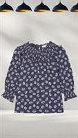 Ex Fat Face Women's Sienna Mono Daisy Smock Top in Navy Multi (A Bit Defect) - 20 Regular