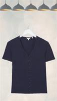 Ex Fat Face Womens Short Sleeve Olivia Pointelle T-Shirt in Navy - 24 Regular