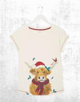 Ex Fat Face Womens Shelter Highland Cow Graphic T-Shirt in Ivory (A Bit Defect) - 12 Regular