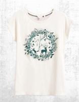 Ex Fat Face Women's Short Sleeve Forest Scapes Sheep T-Shirt in Cream - 10 Regular