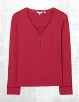 Ex Fat Face Womens Long Sleeve Livvy Henley Pyjama Jersey Top in Red - 6 Regular