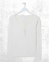 Ex Fat Face Womens Long Sleeve Livvy Henley Pyjama Jersey Top in Ivory - 14 Regular