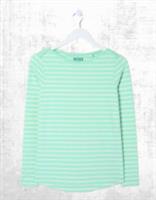 Ex Fat Face Womens Long Sleeve Breton Top in Green White Stripe (A Bit Defect) - 8 Regular