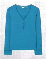 Ex Fat Face Womens Long Sleeve Livvy Henley Pyjama Jersey Top in Blue - 8 Regular