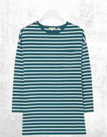 Ex Fat Face Women's Leena Stripe 3/4 Sleeves Longline Top In Teal (A Bit Defect) - 12 Regular