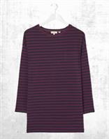 Ex Fat Face Women's Leena Stripe 3/4 Sleeves Longline Top In Plum (A Bit Defect) - 10 Regular