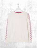 Ex Fat Face Womens Long Ivory Eve Embroidered Sleeve Sweatshirt (A Bit Defect) - 8 Regular