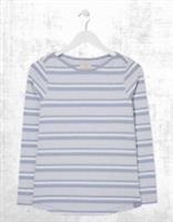 Ex Fat Face Womens Long Sleeve Breton Top in Blue White Stripe (A Bit Defect) - 12 Regular