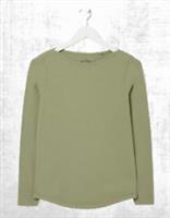 Ex Fat Face Womens Long Sleeve Bree Organic Cotton T-shirt in Sage Green Defect - 12 Regular