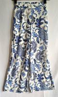 Fat Face Blue & Cream, Super Thin, Floaty Trousers, Wide Leg, Size 8, Pockets - 8 Regular