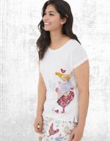 Ex Fat Face Womens Short Sleeve Hetti Natural Hen T-Shirt in White (Defect) - 10 Regular