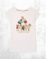 Ex Fat Face Women's SS Season Bleatings Sheep T-Shirt in Ivory (A Bit Defect) - 14 Regular