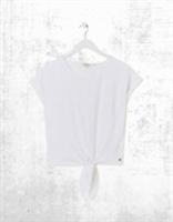 Ex Fat Face Womens Short Sleeve Fran Broderie Tie Front T-Shirt in White - 8 Regular