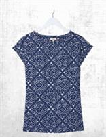 Ex Fat Face Womens Short Sleeve Pure Cotton Geometric T-Shirt in Blue - 10 Regular