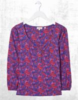 Ex Fat Face Womens 3/4 Sleeve Kara Multi Floral Cotton Top in Purple - 16 Regular