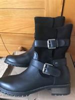 FatFace Womens Baildon Leather Biker Boots- Black Leather, Size UK 4, BNWB