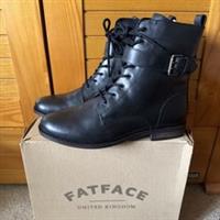 FatFace Womens Ryby Ankle Strap Boots- Black Leather, Size UK 8, EU 41, BNWB