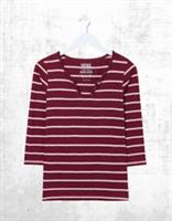 Ex Fat Face Women's 3/4 Sleeve Cotton Porter T-Shirt in Red Stripe - 8 Regular