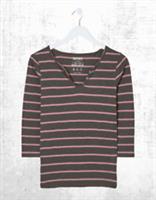 Ex Fat Face Women's 3/4 Sleeve Cotton Porter T-Shirt in Grey Stripe - 6 Regular