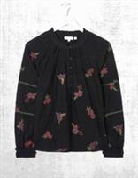 Ex Fat Face Womens Long Sleeve Chessie Embroidered Blouse in Black - 10 Regular