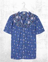 Ex Fat Face Womens Short Sleeve Polly Layered Floral Top in Blue - 12 Regular