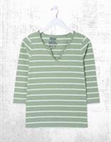 Ex Fat Face Women's 3/4 Sleeve Cotton Porter T-Shirt in Light Green Stripe - 12 Regular