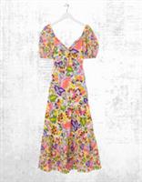 Ex Fat Face Womens Short Sleeve Natural Art Floral Midi Dress in Multi - 12 Regular