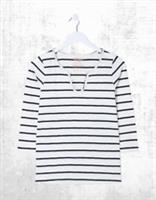 Ex Fat Face Women's 3/4 Sleeve Cotton Porter T-Shirt in White Stripe (Defect) - 10 Regular