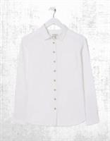 Ex Fat Face Womens Long Sleeve Stripe Linen Blend Shirt in Olivia Brill White - 12 Regular