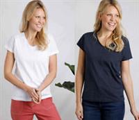Weird Fish Women Blouse V Neck Organic Cotton Short Sleeve Navy White T shirt - 20 Regular
