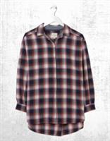 Ex Fat Face Womens Long Sleeve Billie Longline Check Shirt in Navy Multi - 24 Regular