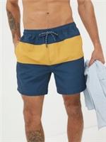 Fat Face Mens Swim Shorts 2XL Blue Yellow Colourblock Holiday Poolside Beach - 2XL Regular