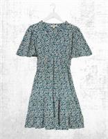 Ex Fat Face Womens Short Sleeve Grace Shibori Jersey Dress in Teal Blue - 12 Regular