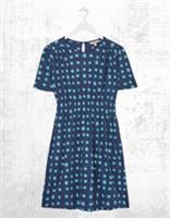 Ex Fat Face Womens Short Sleeve Liv Mini Spot Jersey Dress in Indigo Blue - 10 Regular