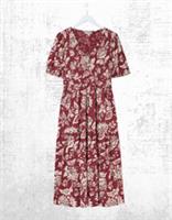 Ex Fat Face Womens SS Danielle Brush Floral Midi Dress in Burgundy Red - 12 Short