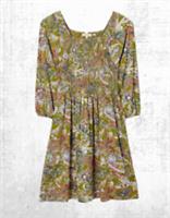 Ex Fat Face Womens Sleeve Cotton Paisley Jersey Dress in Green - 10 Regular