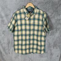 Fat Face Short Sleeve Shirt Mens Large Yellow & Blue Checked NWT - L Regular