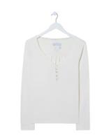 Ex Fat Face Womens Long Sleeve Livvy Henley Pyjama Jersey Top in Ivory White - 12 Regular